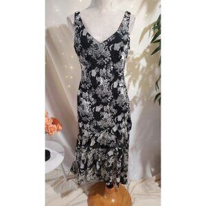 Vtg Alex Evenings Floral Rose Silk Blend Sheer Ruffle Beaded Sequin Dress 12P